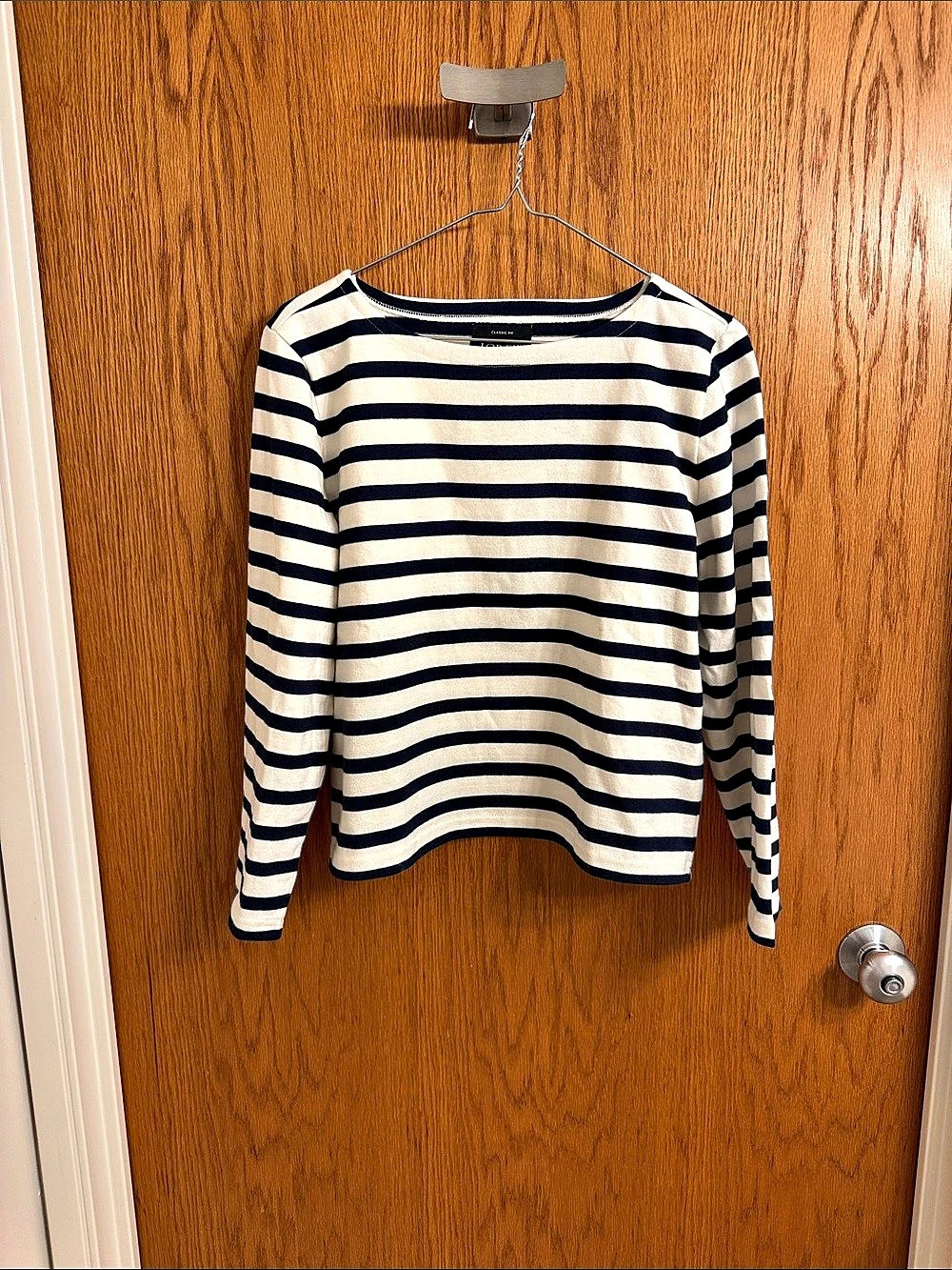 J.Crew Striped Shirt NWT Boat neck Classic Fit Blue & Cream White long sleeve